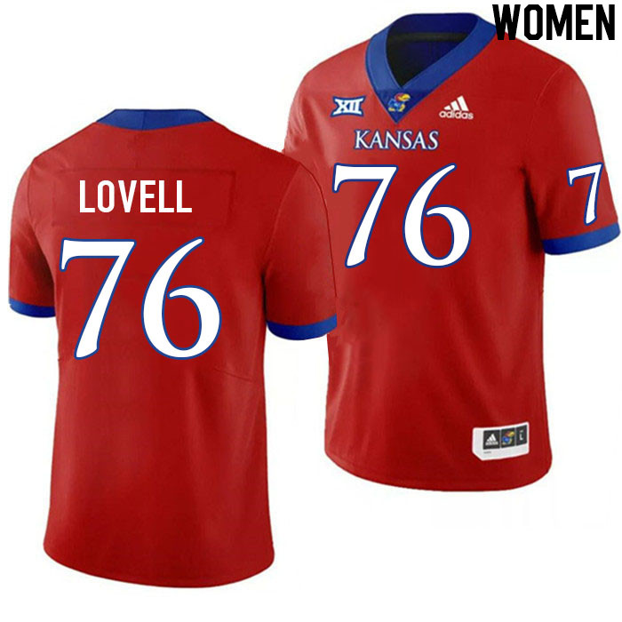 Women #76 Spencer Lovell Kansas Jayhawks College Football Jerseys Stitched Sale-Red